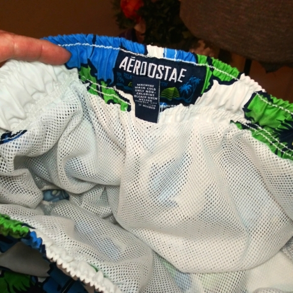 Vintage Aeropostale White Turquoise & Green Hibiscus Print Board Shorts - Picture 10 of 13